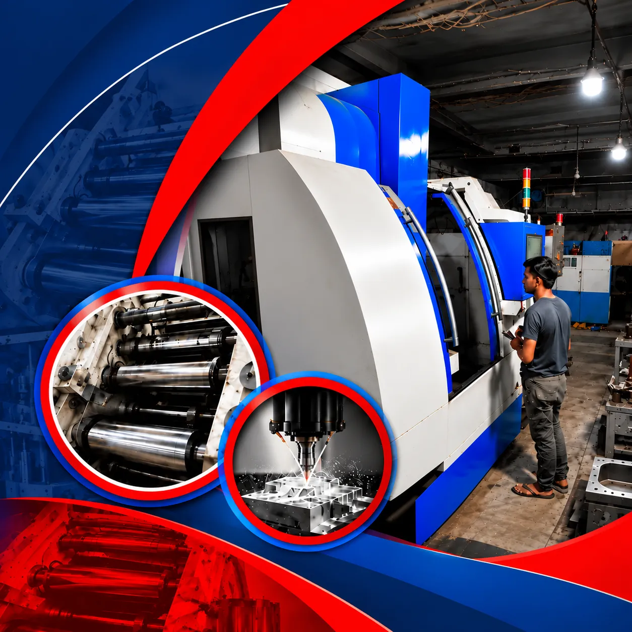 Rotogravure printing machine at the Mohindra Mechanical Works workshop